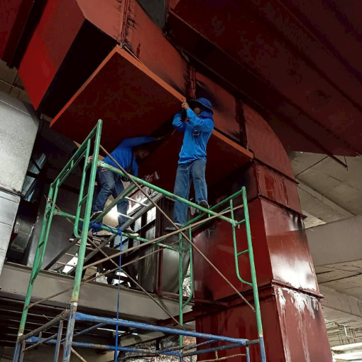 งานติดตั้งถาดรองน้ำมัน Exhaust,Exhaust oil pan installation work, Central Rama9, Bangkok